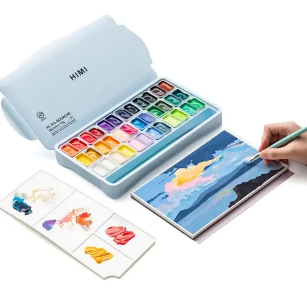 Himi Twin Cup Gouache Set - 36 Colours + 3 Brushes In Case